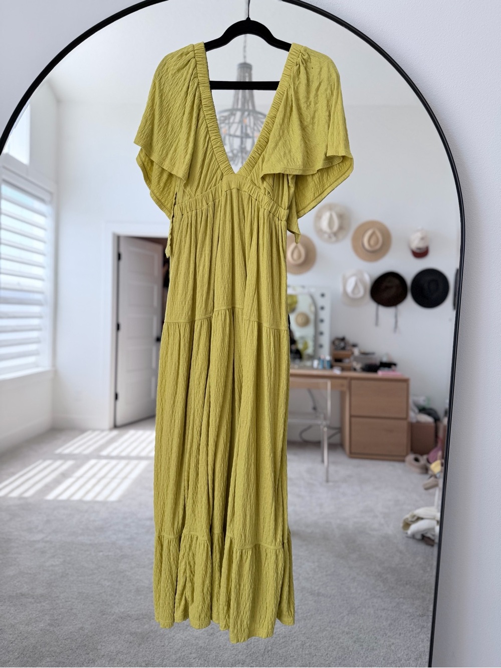 Free People Olive Green V-Neck Flutter Sleeve Maxi Dress